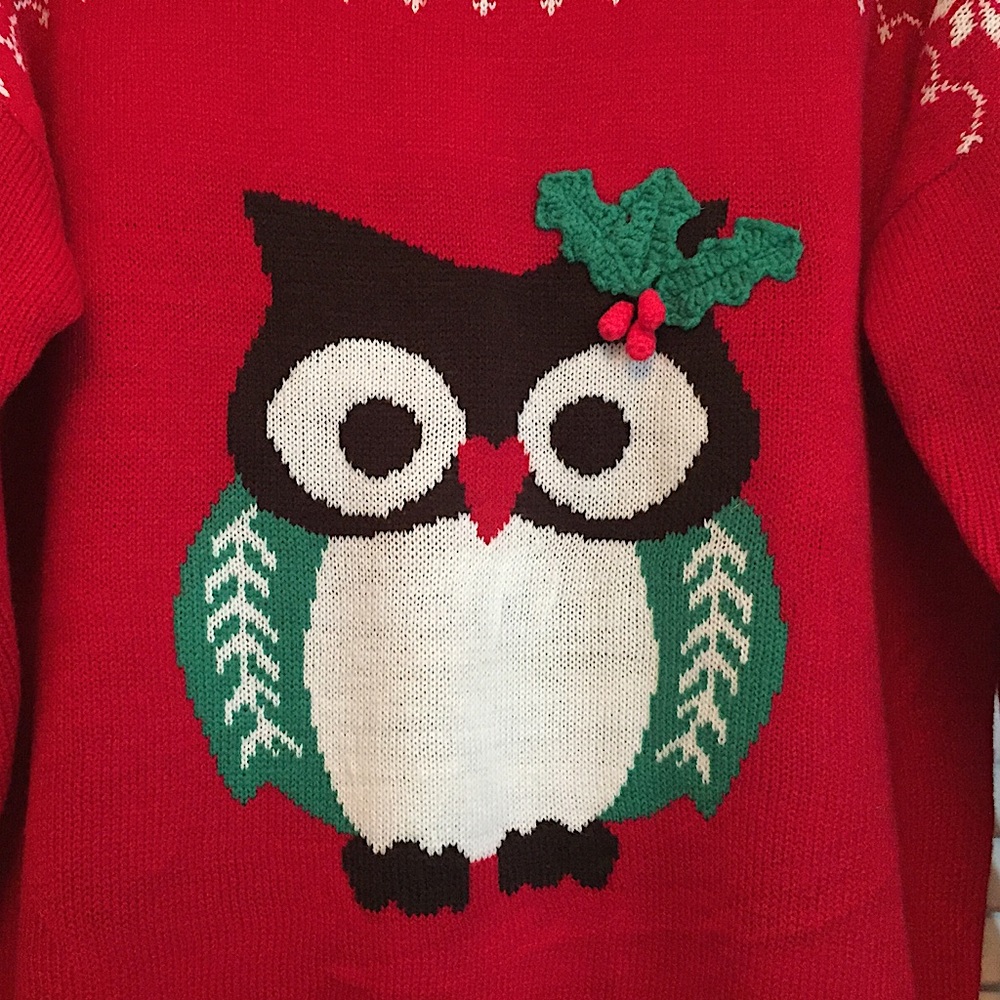 🎄 NWOT "It's Our Time" Christmas Owl Crewneck Sweater (L)🎄 - Picture 2 of 9